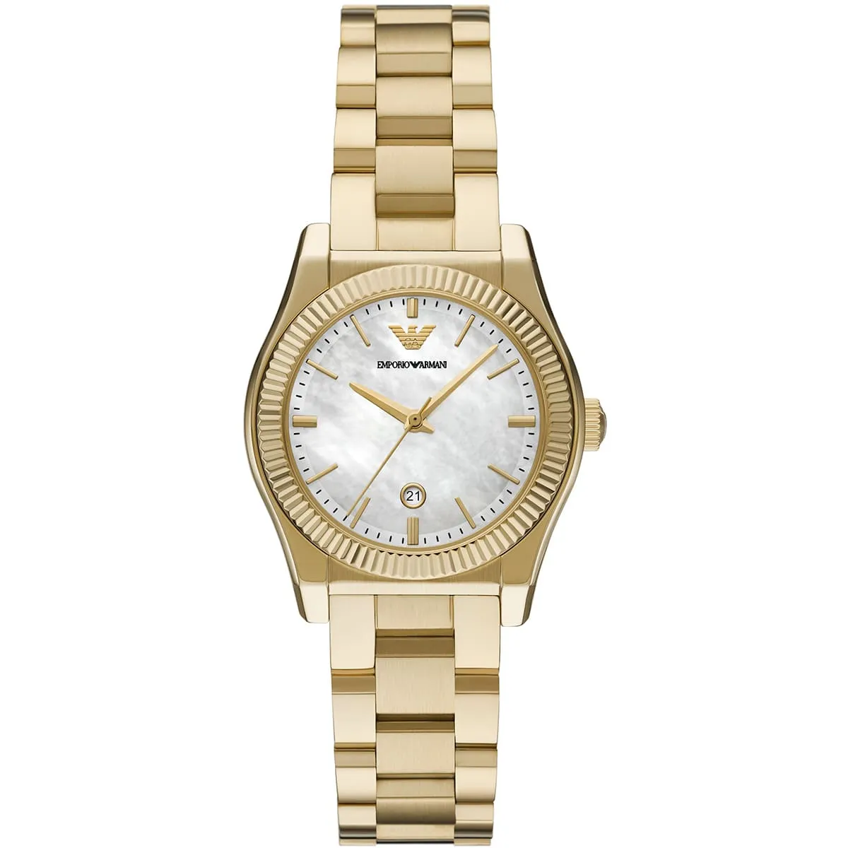 Emporio Armani Federico AR11657 Gold-Tone Quartz White Dial Stainless Steel Chain Lady’s Watch