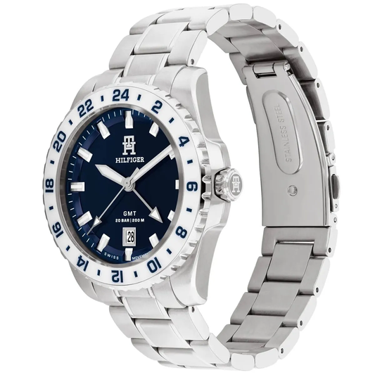 Tommy Hilfiger 1792132 TH85 GMT Quartz Blue Dial Stainless Steel Chain Men’s Watch