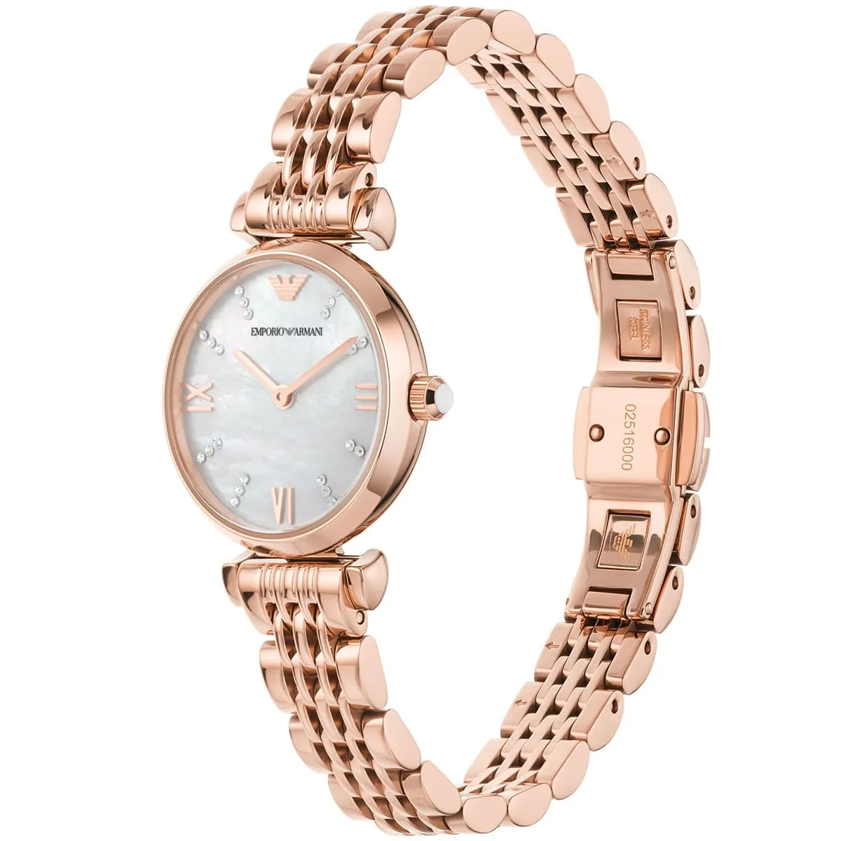 Emporio Armani Gianni T-Bar AR11316 Quartz Mother Of Pearl Dial Stainless Steel Chain Lady’s Watch