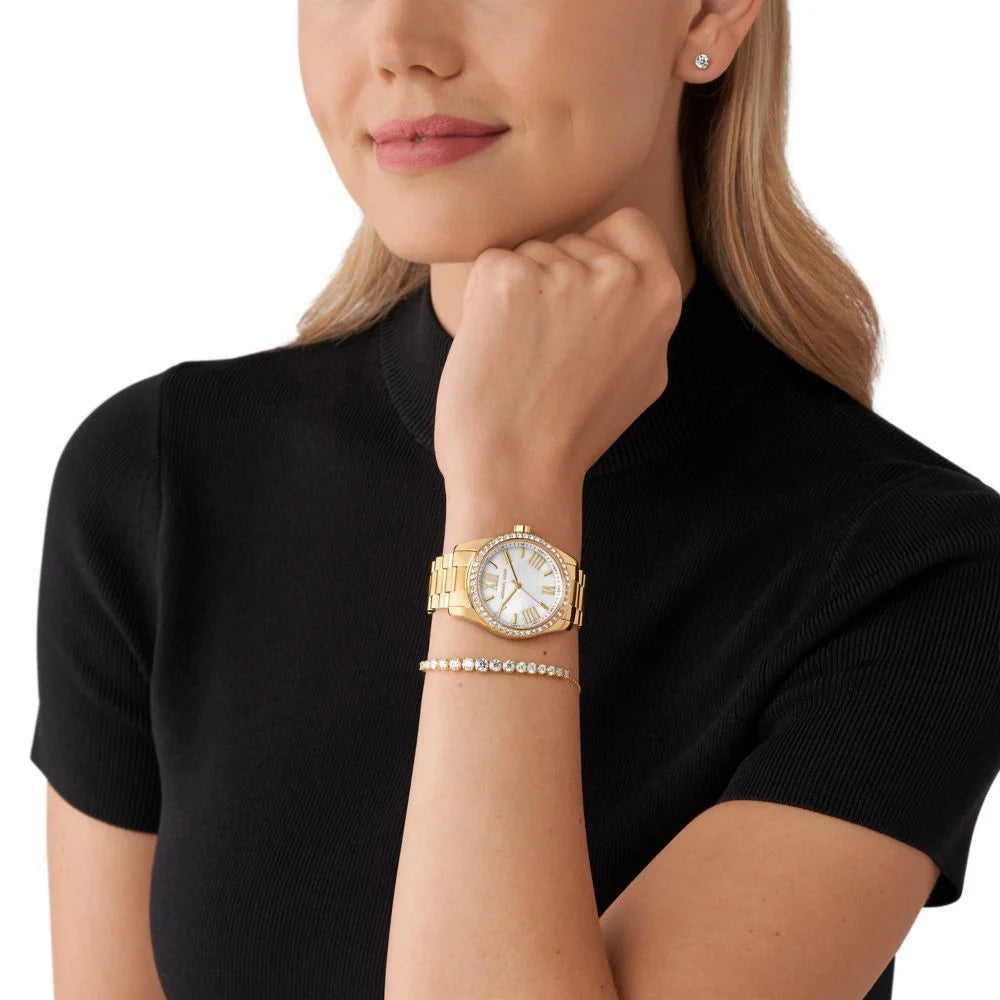 Michael Kors Lexington MK1079 Mother of Pearl White Dial Quartz Golden Tone Stainless Steel Women’s Watch