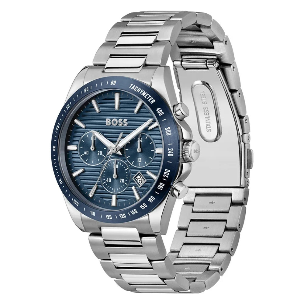Hugo Boss Strike Chrono HB1514240 Blue Dial Quartz Stainless Steel Chain Men’s Watch