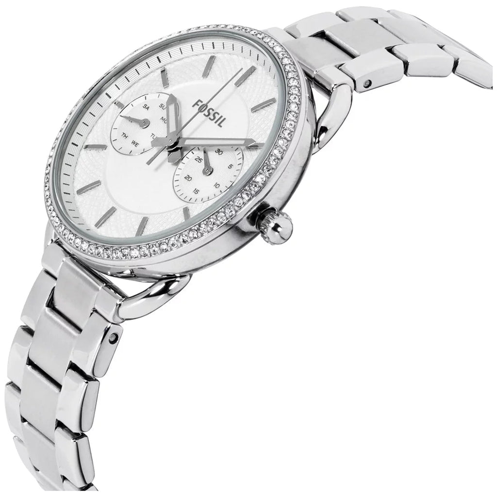 Fossil Tailor ES4262 Chronograph Quartz White Dial Silver-Tone Stainless Steel Chain Women’s Watch