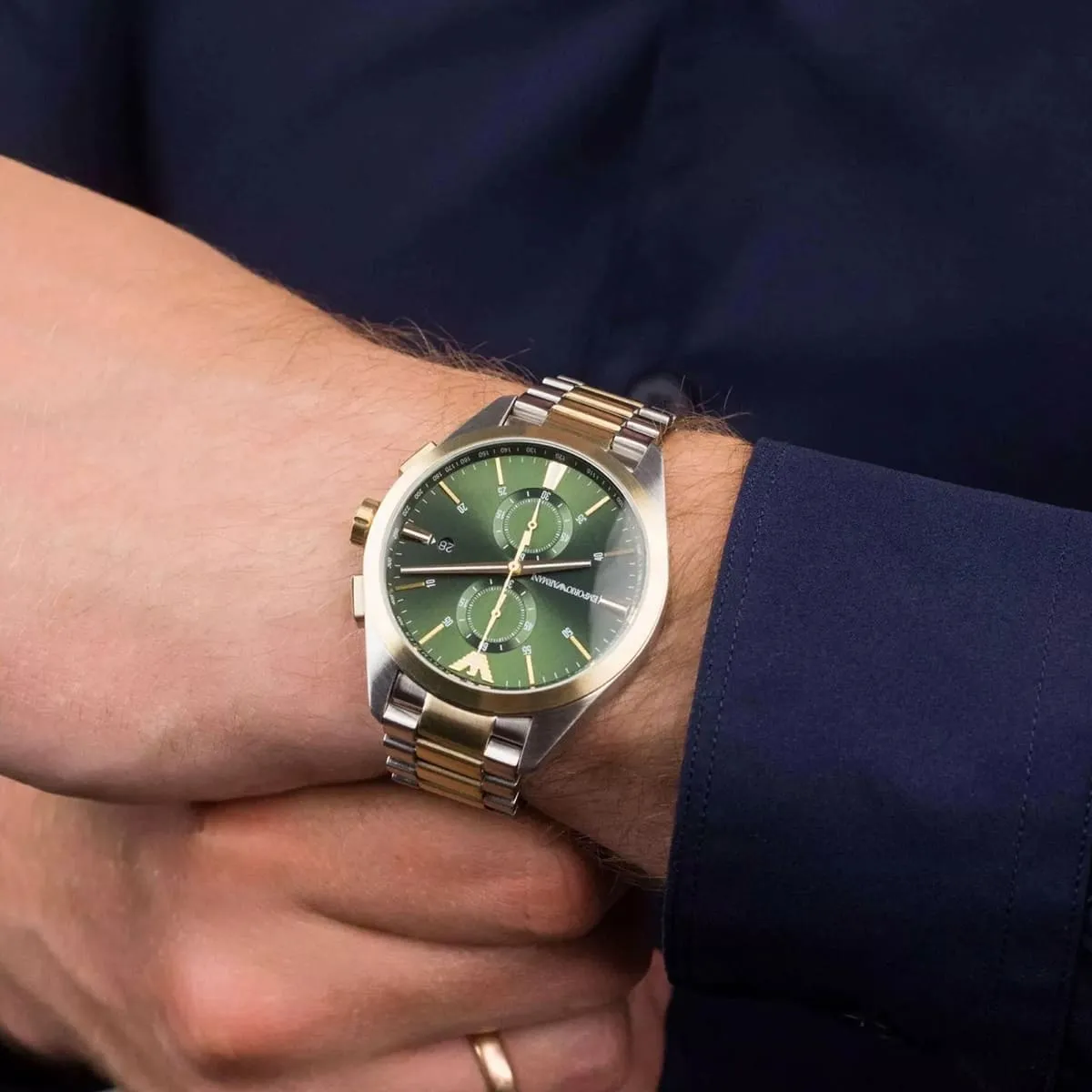 Emporio Armani Claudio AR11511 Chronograph Quartz Green Dial Stainless Steel Chain Men’s Watch