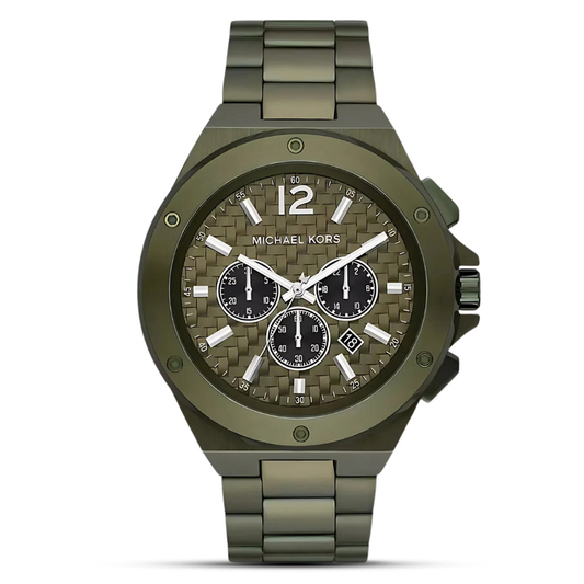 Michael Kors Lennox MK9103 Olive Green Dial Chronograph Quartz Stainless Steel Chain Men’s Watch
