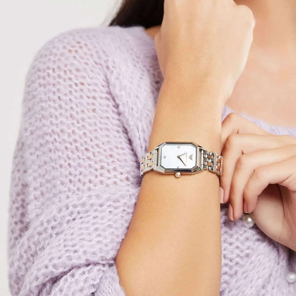 Emporio Armani Gioia AR11146 Quartz Mother Of Pearl Dial Two-Tone Stainless Steel Ladies Watch