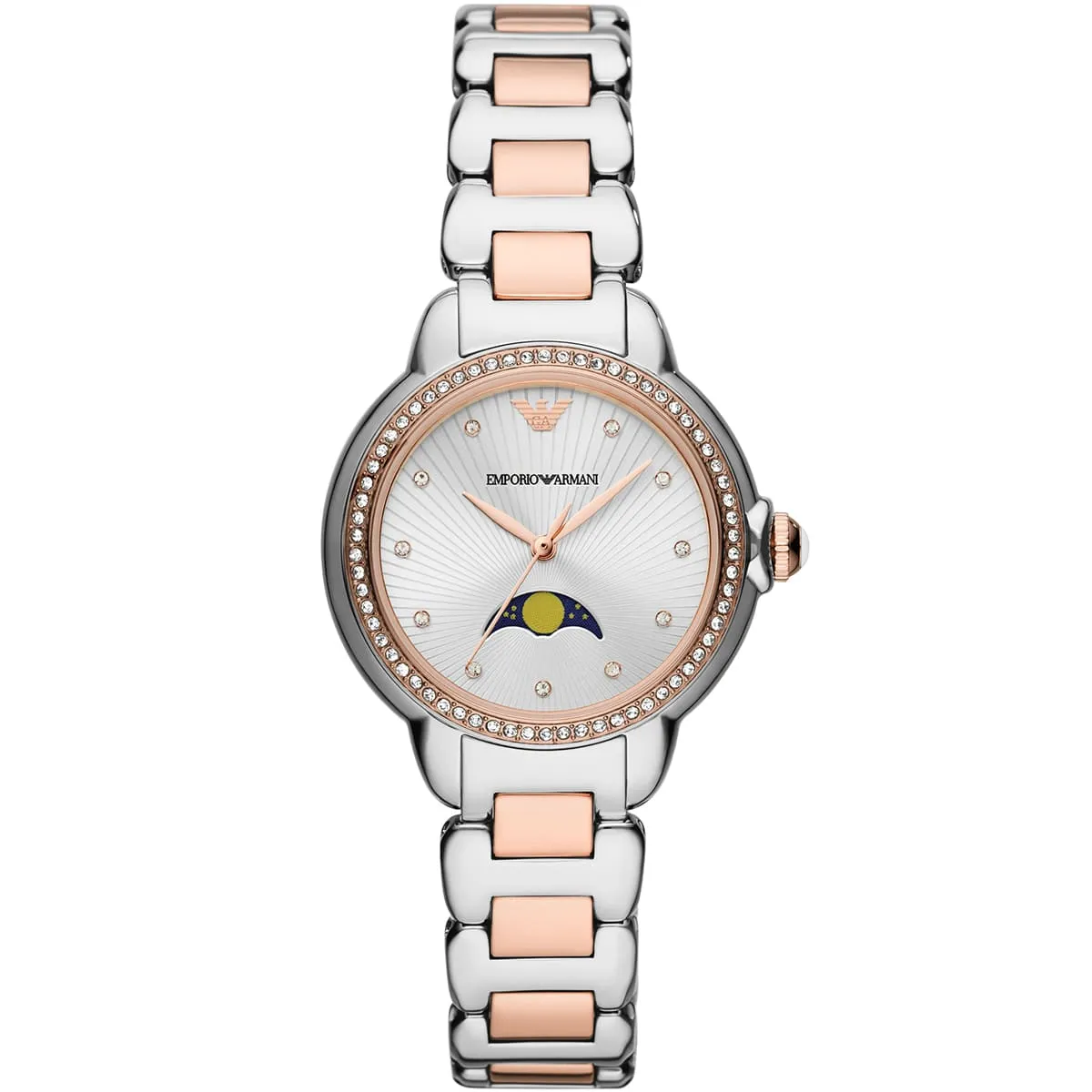 Emporio Armani Mia AR11567 Quartz White Moon-Phase Dial Stainless Steel Chain Lady’s Watch