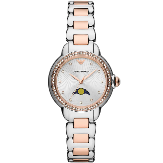 Emporio Armani Mia AR11567 Quartz White Moon-Phase Dial Stainless Steel Chain Lady’s Watch