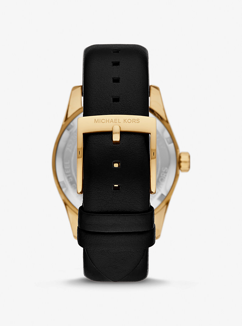 Michael Kors Lexington MK4748 Black Dial Quartz Golden Tone Genuine Leather Strap Women’s Watch