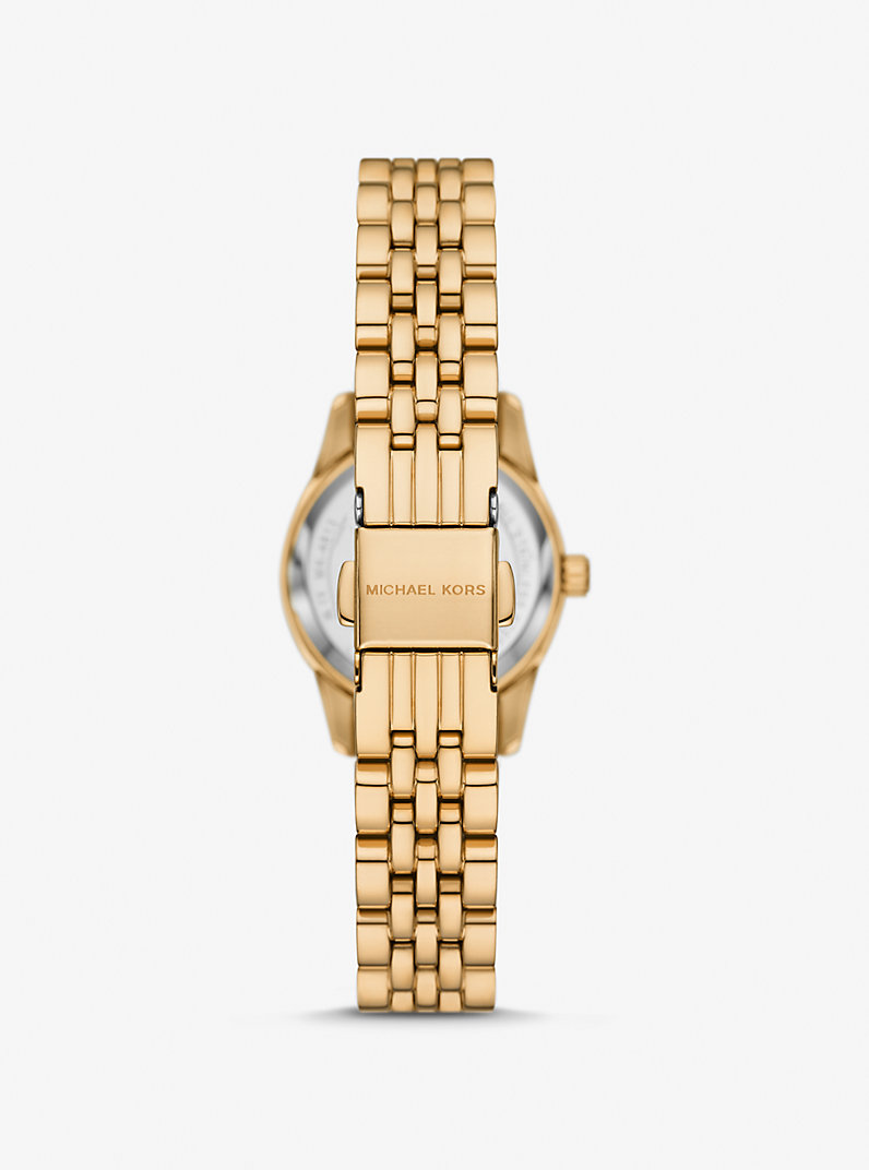 Michael Kors Petite Lexington MK4813 Gold-Tone Quartz Blue Pavé Dial Stainless Steel Chain Ladies Watch