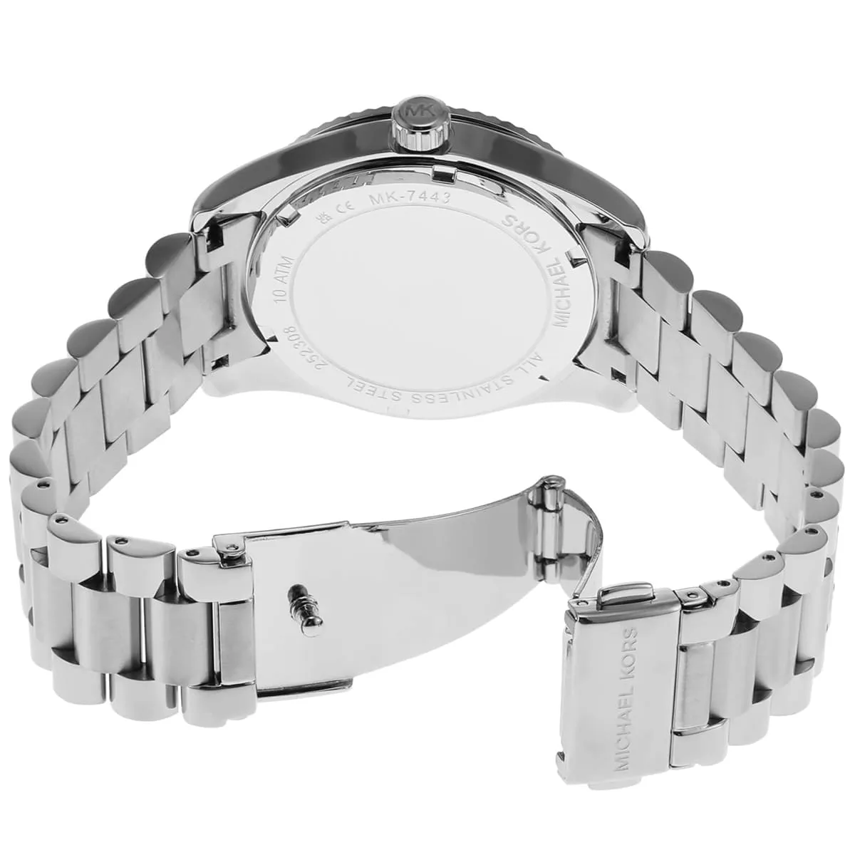 Michael Kors Lexington MK7443 Silver-Tone Quartz Pink Pavé Dial Stainless Steel Chain Ladies Watch
