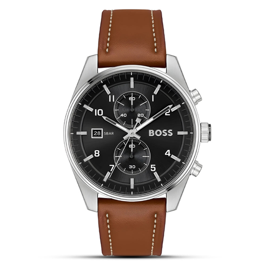 Hugo Boss Sky-Traveller HB1514161 Chronograph Quartz Genuine Leather Strap Men’s Watch