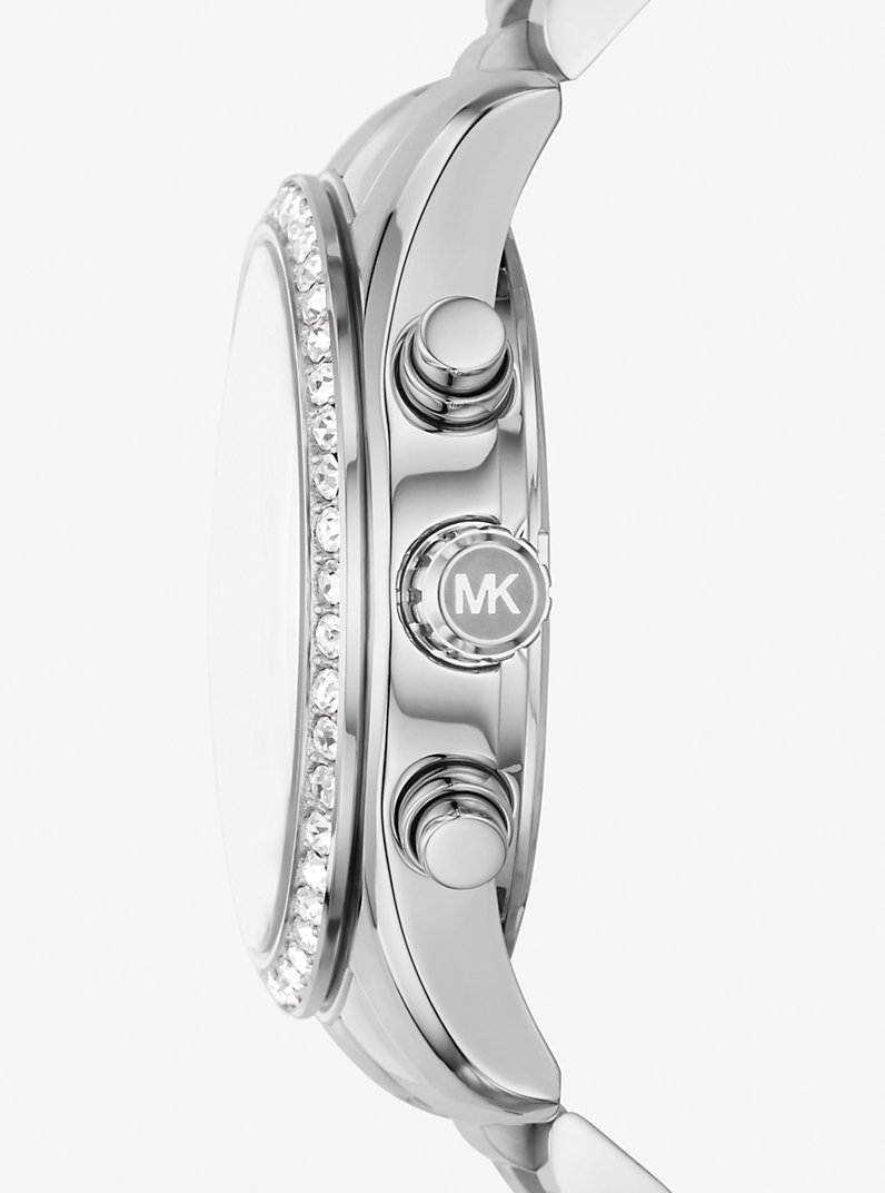 Michael Kors Lexington MK7277 Silver-Tone Quartz Chronograph Blue Pavé Dial Stainless Steel Chain Ladies Watch