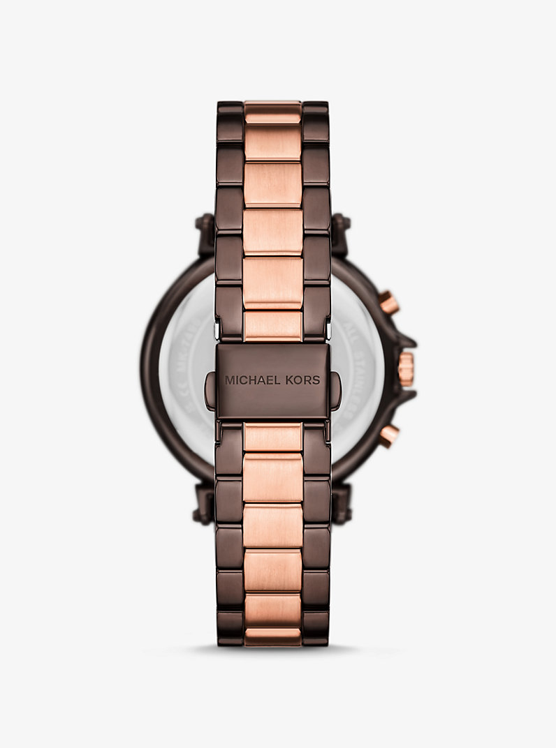 Michael Kors Maren MK7496 Chronograph Quartz Brown Dial Two-Tone Stainless Steel Chain Ladies Watch