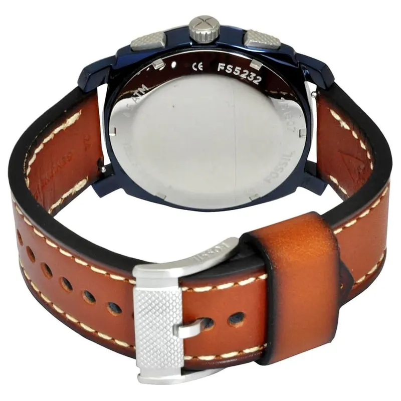 Fossil Machine FS5232 Chronograph Quartz Blue Dial Genuine Leather Strap Men’s Watch