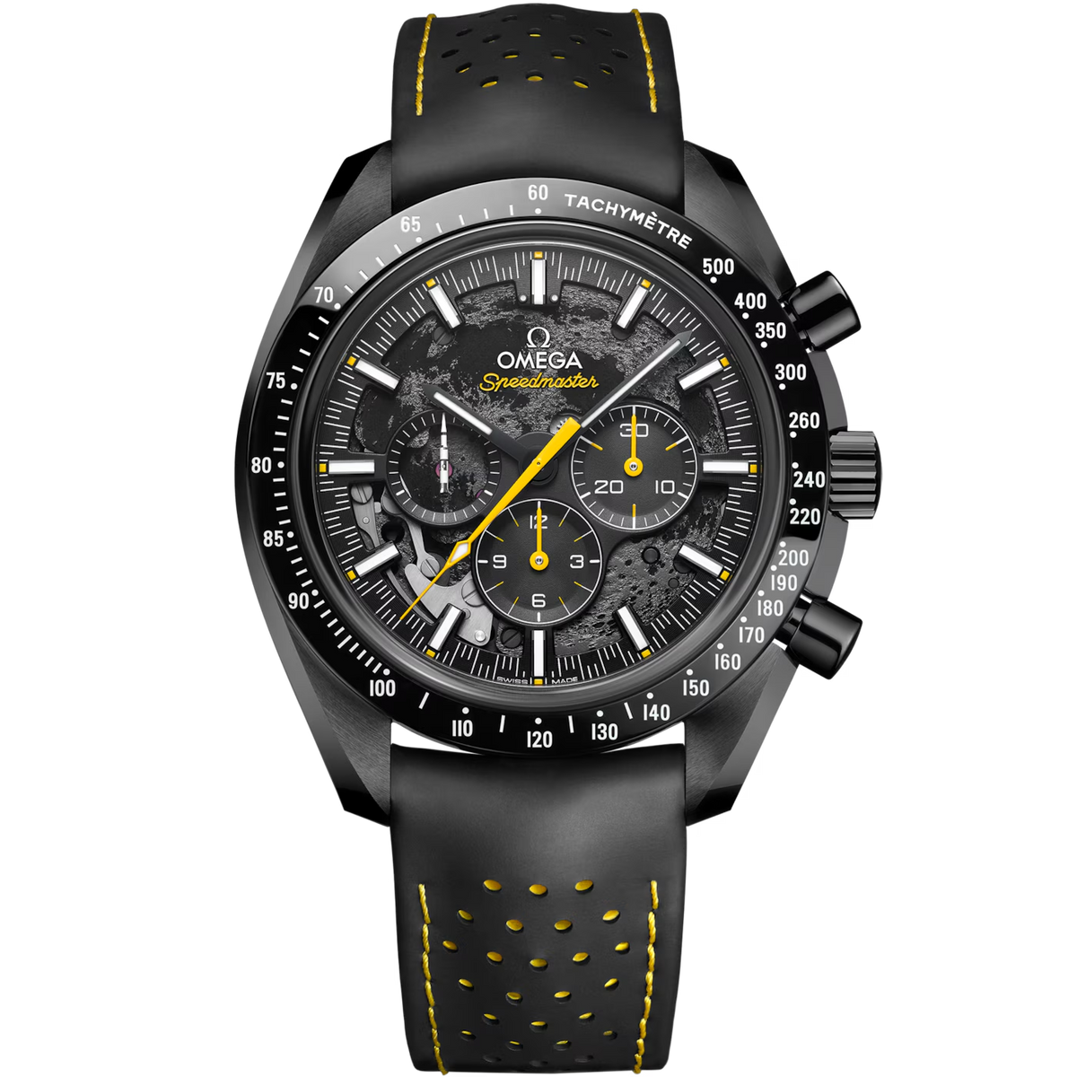 Omega Speedmaster Dark Side of The Moon Quartz Chronograph Stainless Steel Leather Strap Men's Watch