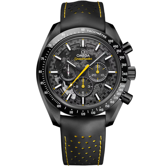 Omega Speedmaster Dark Side of The Moon Quartz Chronograph Stainless Steel Leather Strap Men's Watch