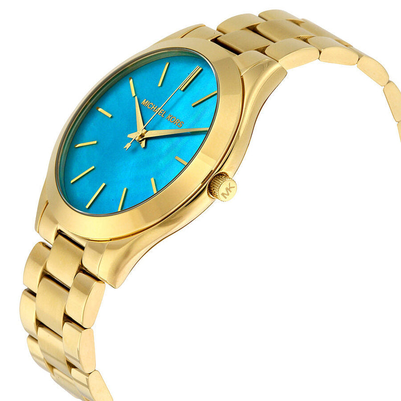 Michael Kors Slim Runway MK3492 Quartz Ocean Blue Dial Stainless Steel Chain Ladies Watch