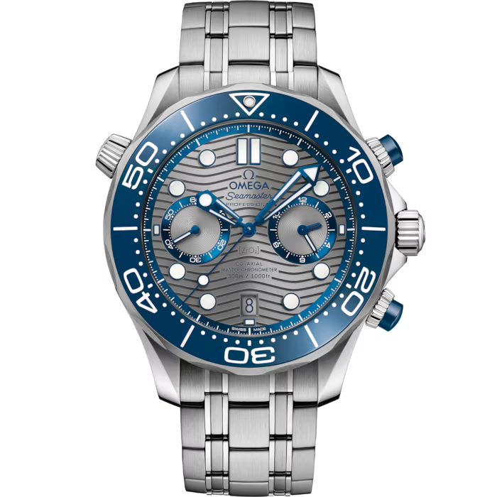 Omega Seamaster Diver 300M Chronograph Quartz Ash Dial Stainless Steel Chain Men's Watch