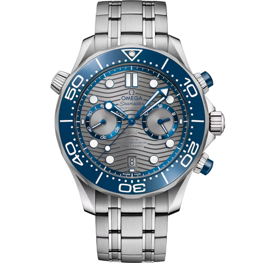 Omega Seamaster Diver 300M Chronograph Quartz Ash Dial Stainless Steel Chain Men's Watch