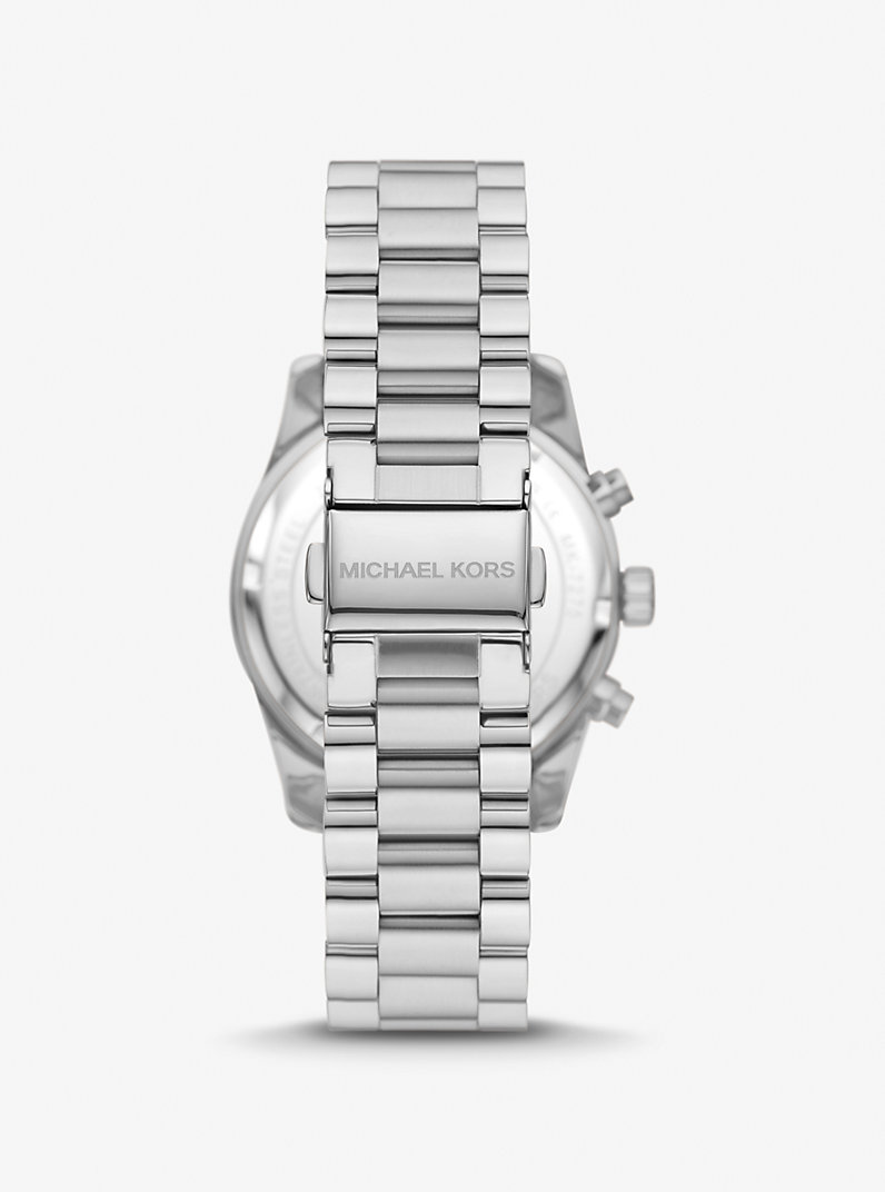 Michael Kors Lexington MK7277 Silver-Tone Quartz Chronograph Blue Pavé Dial Stainless Steel Chain Ladies Watch