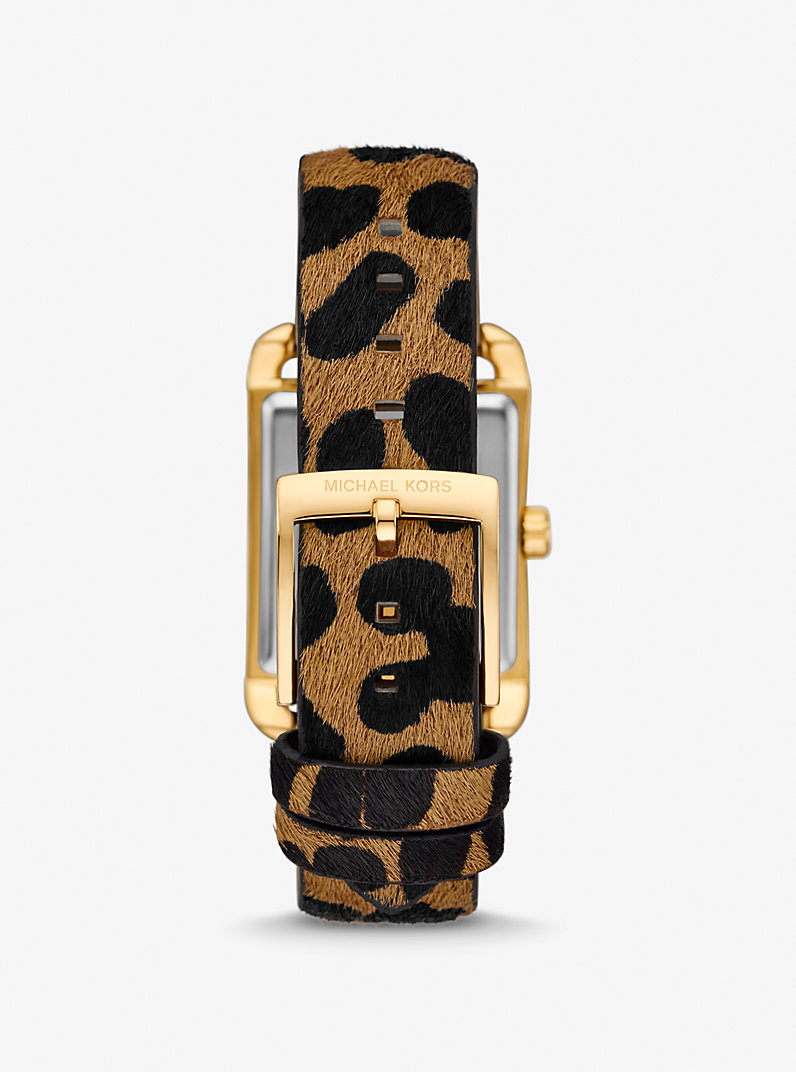 Michael Kors Monroe MKO1115 Quartz Gold-Tone Black Dial Quartz Leopard Print Calf Hair Strap Ladies Watch