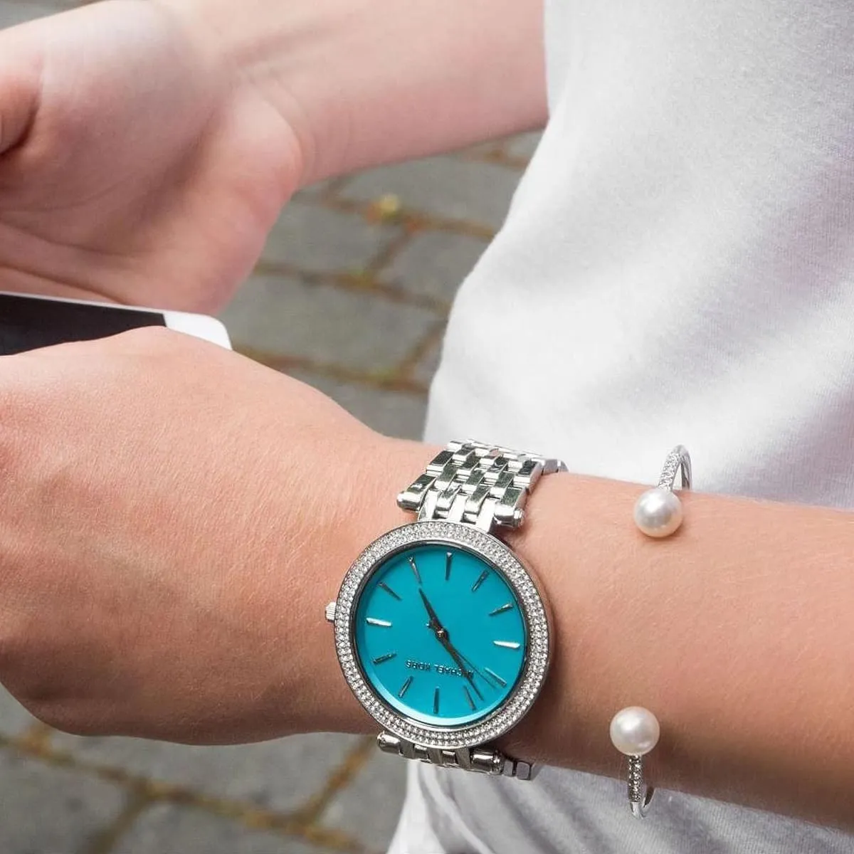 Michael Kors Darci MK3515 Ocean Blue Dial Quartz Stainless Steel Chain Ladies Watch