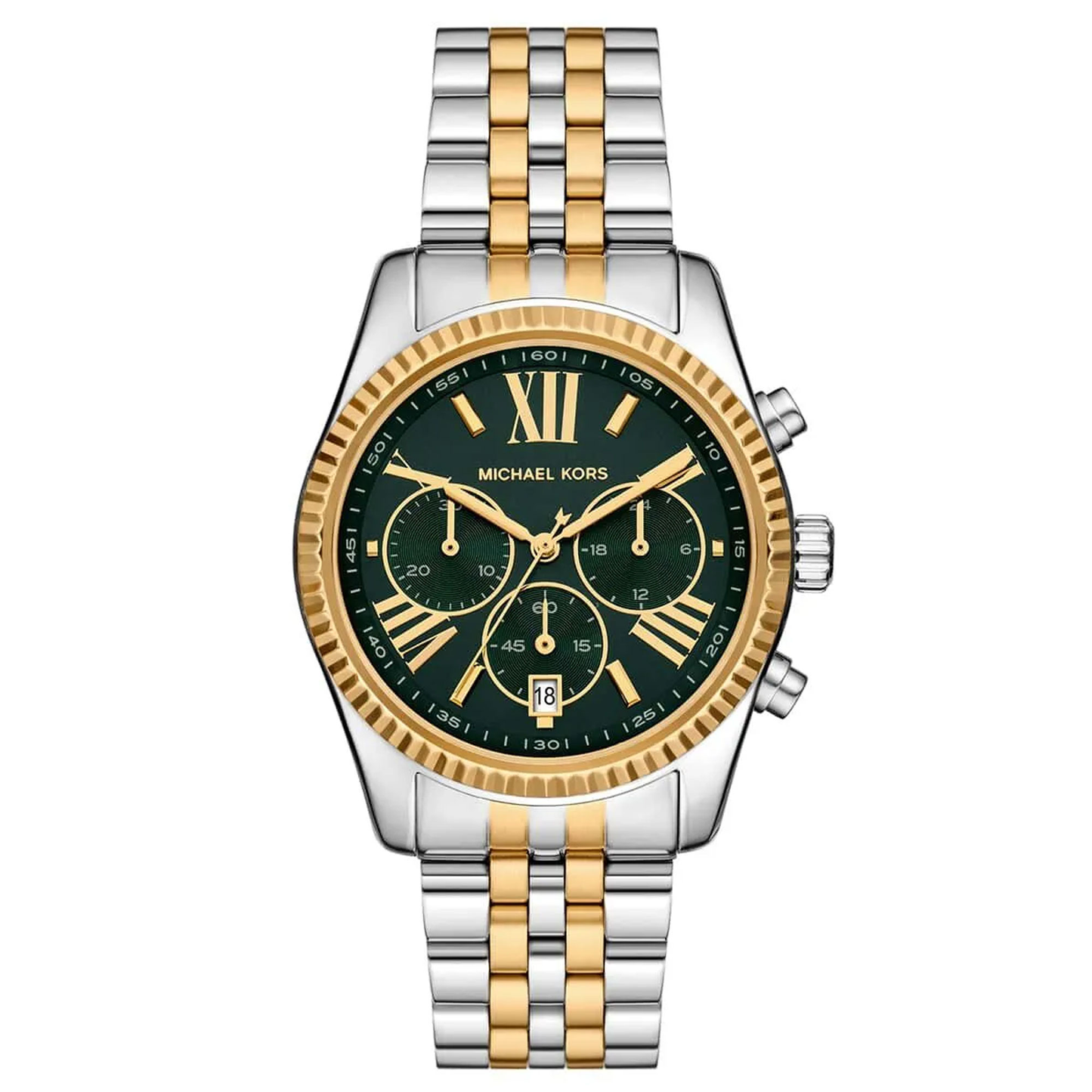 Michael Kors Lexington MK4984 Chronograph Quartz Green Dial Stainless Steel Chain Ladies Watch