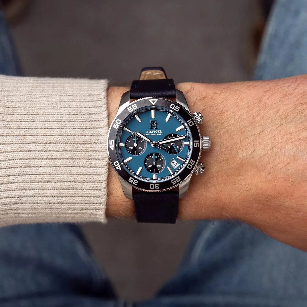 Tommy Hilfiger TH85 1792187 Chronograph Quartz Genuine Leather Blue Belt Men’s Watch