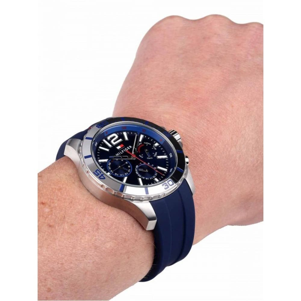 Tommy Hil-figer Nolan 1791142 Chronograph Quartz Blue Dial Silicon Strap Men’s Watch