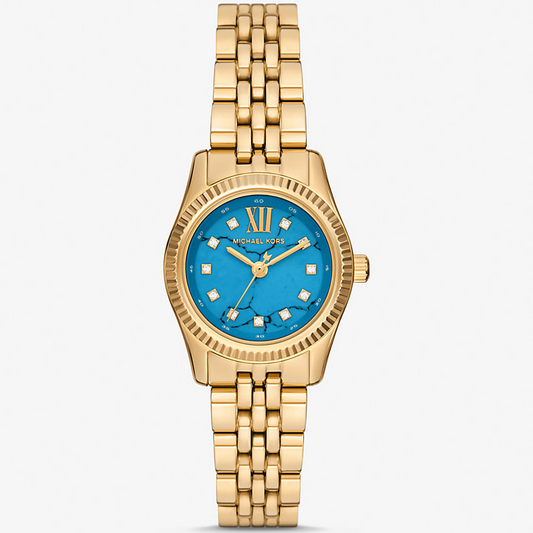 Michael Kors Petite Lexington MK4813 Gold-Tone Quartz Blue Pavé Dial Stainless Steel Chain Ladies Watch