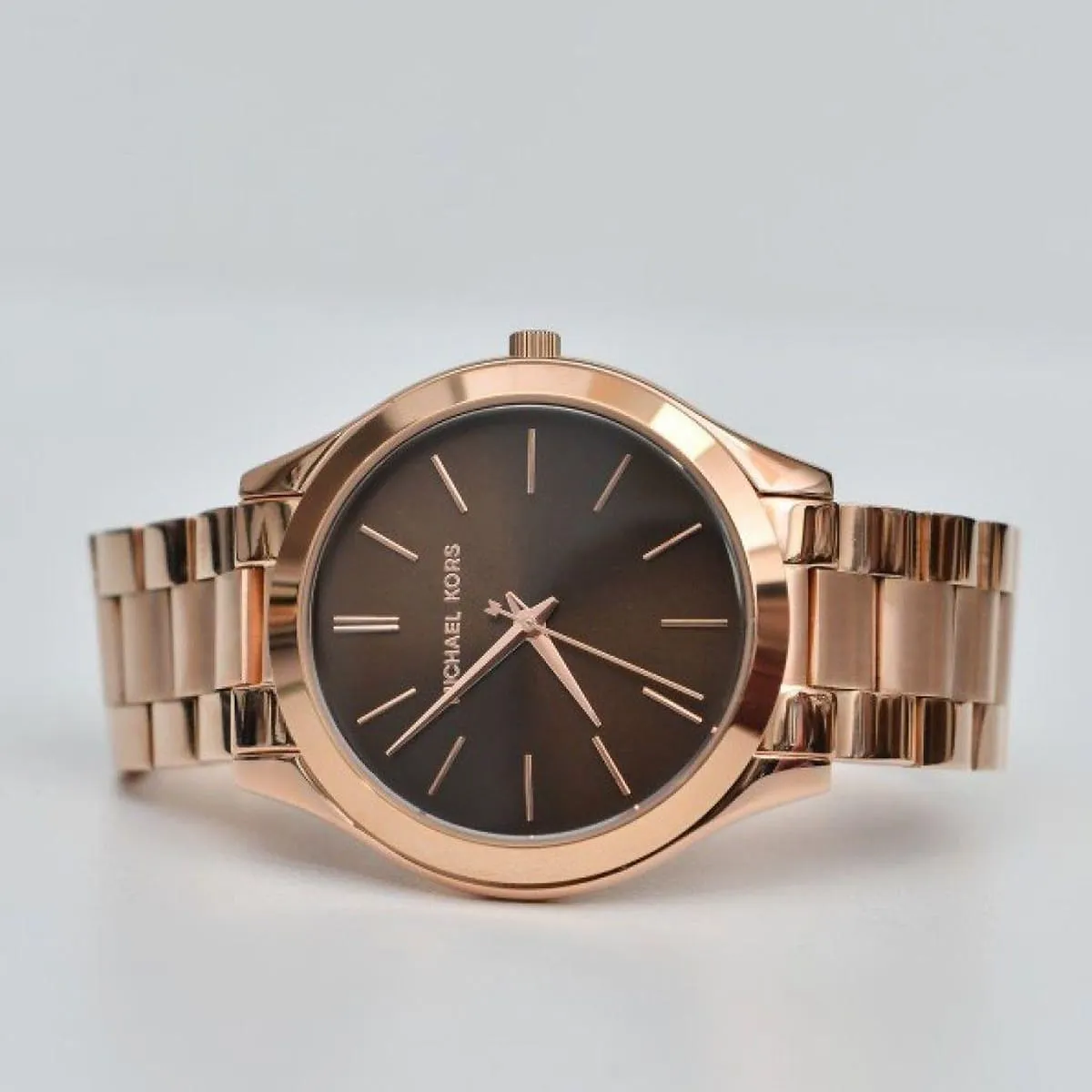 Michael Kors Slim Runway MK3181 Brown Dial Quartz Rose Gold Tone Stainless Steel Women’s Watch