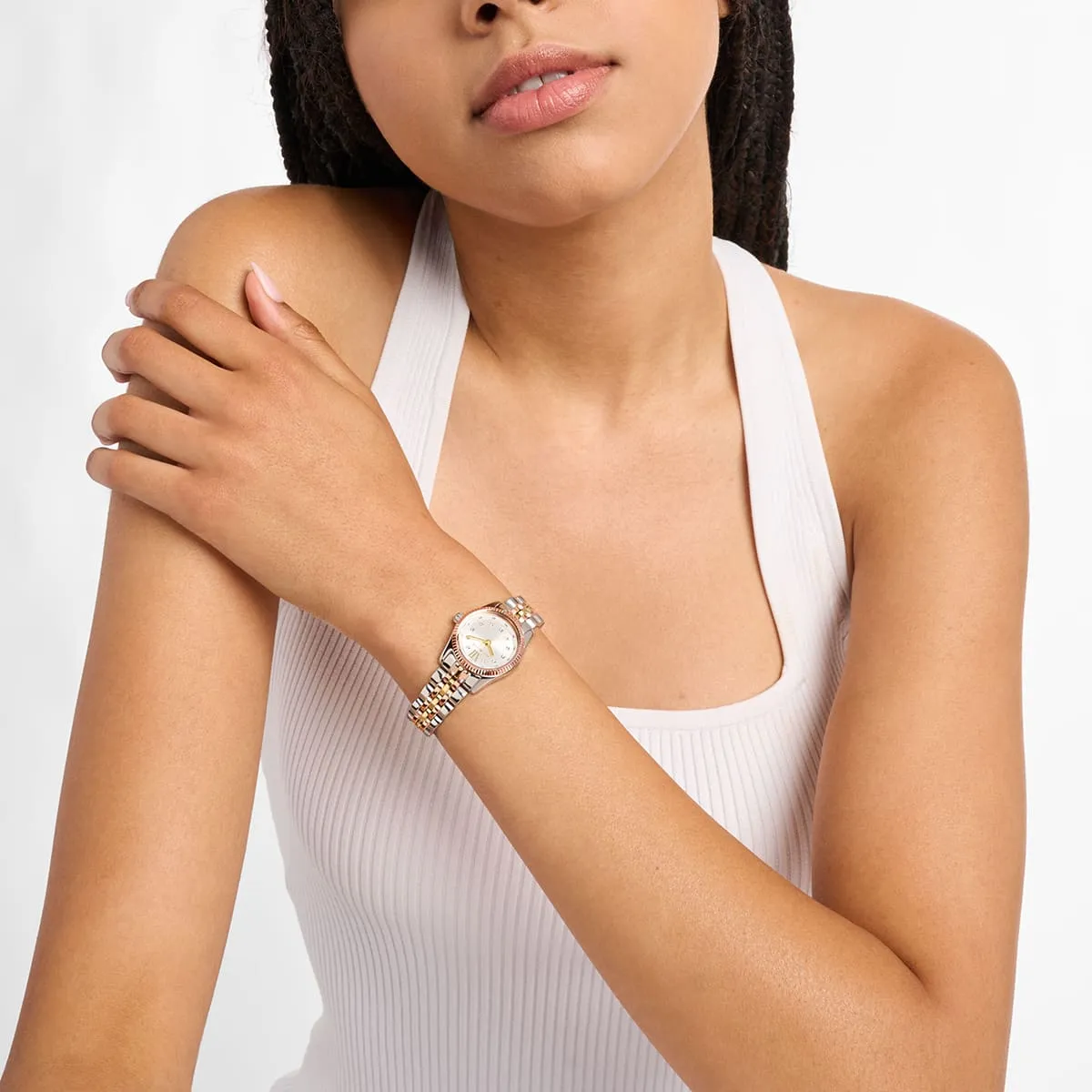 Michael Kors Lexington MK4987 Tri-Tone Quartz White Dial Stainless Steel Chain Ladies Watch