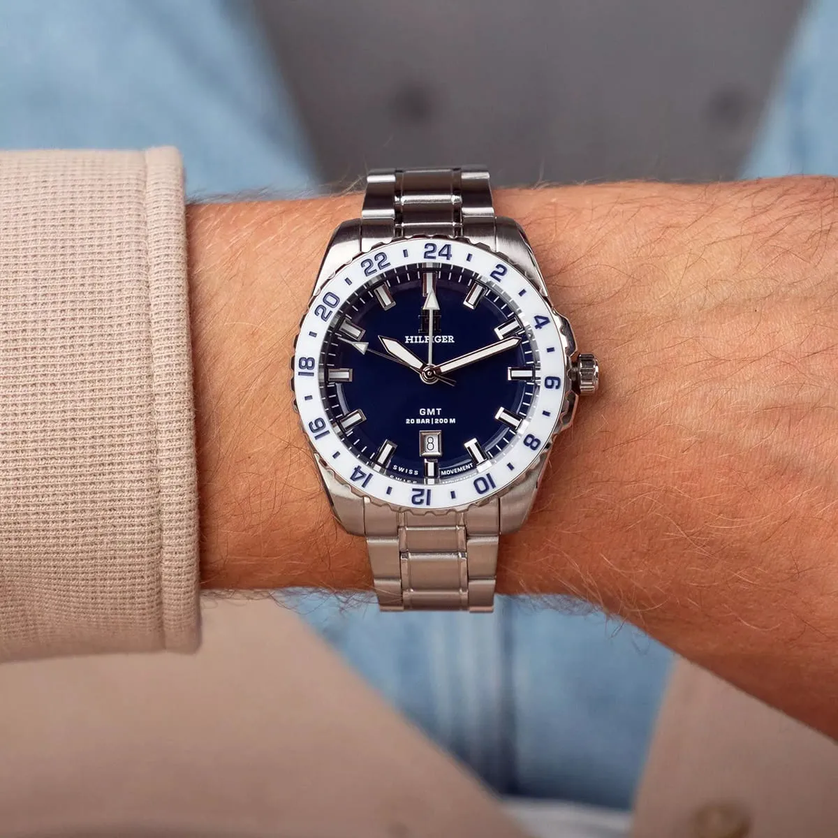 Tommy Hilfiger 1792132 TH85 GMT Quartz Blue Dial Stainless Steel Chain Men’s Watch