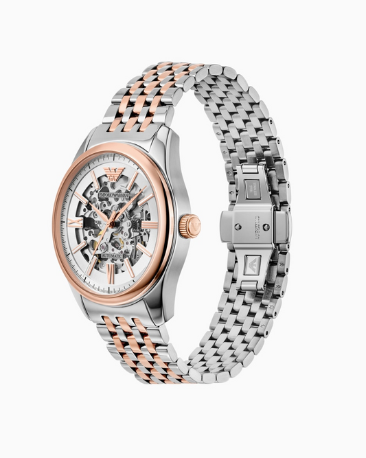 Emporio Armani Antonio AR60092 Automatic Skeleton Dial Two-Tone Stainless Steel Chain Men’s Watch