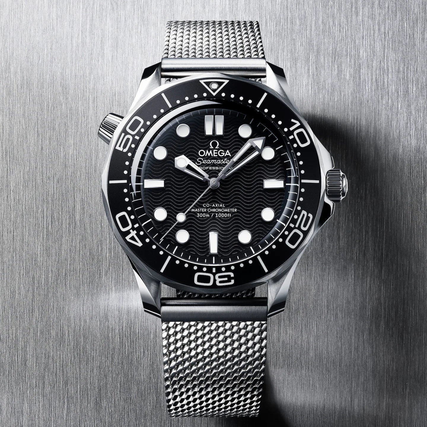 Omega Seamaster Diver 300M "Steel On Steel" Black Dial Automatic Stainless Steel Mesh Strap Men's Watch