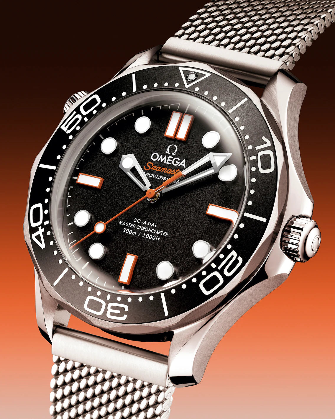Omega Seamaster Diver 300M "Steel On Steel" Black Dial Automatic Stainless Steel Mesh Strap Men's Watch