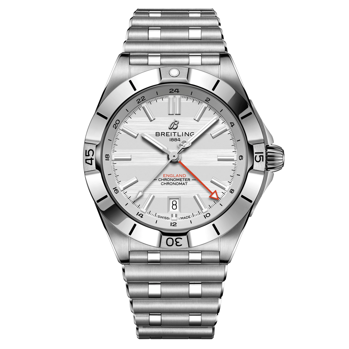 Breitling Chronomat GMT Automatic White Dial Semi Swiss Grade Stainless Steel Chain Men's Watch