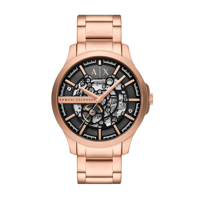 Armani Exchange Hampton AX2456 Automatic Black Skeleton Open-Heart Dial Stainless Steel Chain Men’s Watch