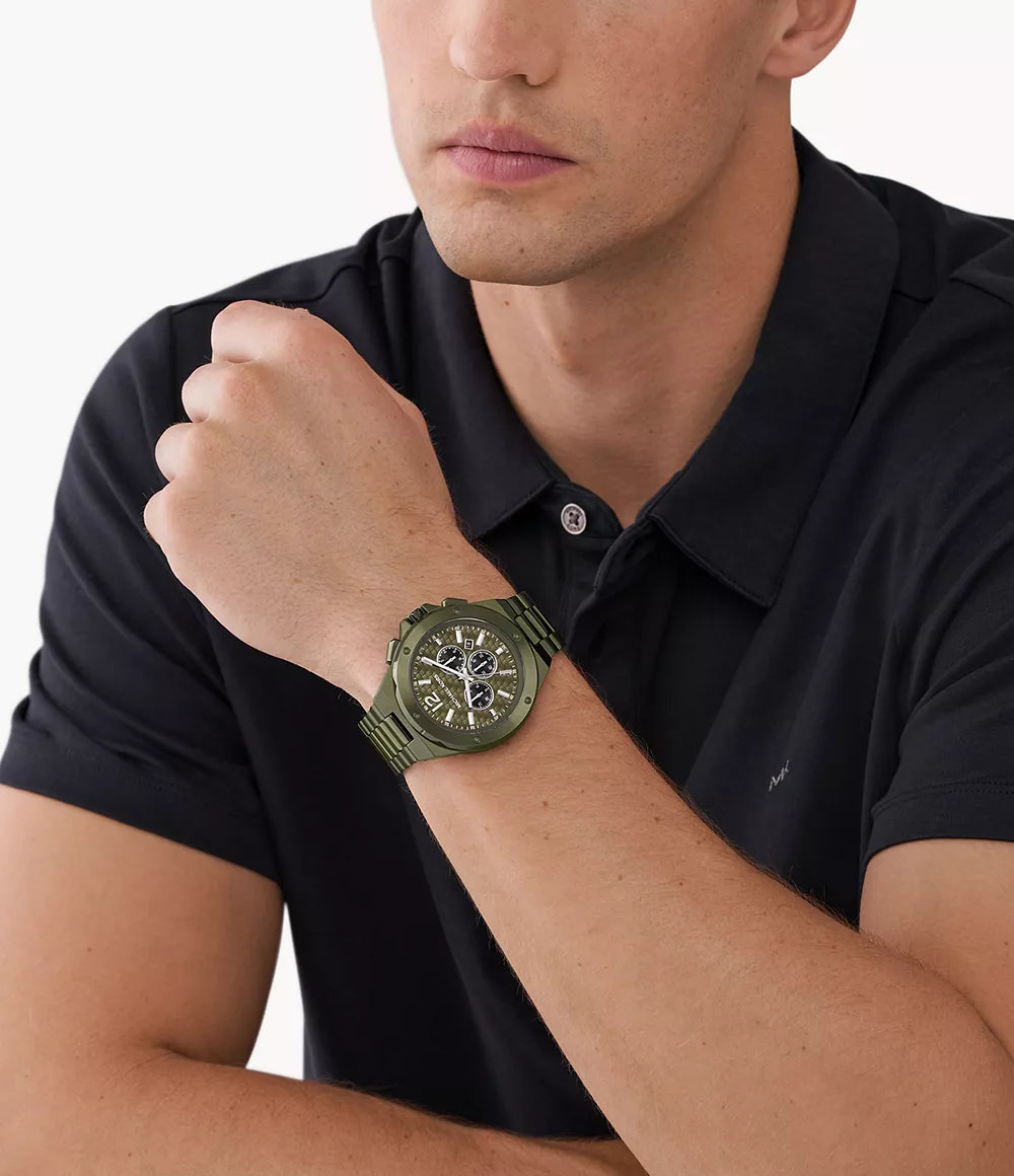 Michael Kors Lennox MK9103 Olive Green Dial Chronograph Quartz Stainless Steel Chain Men’s Watch