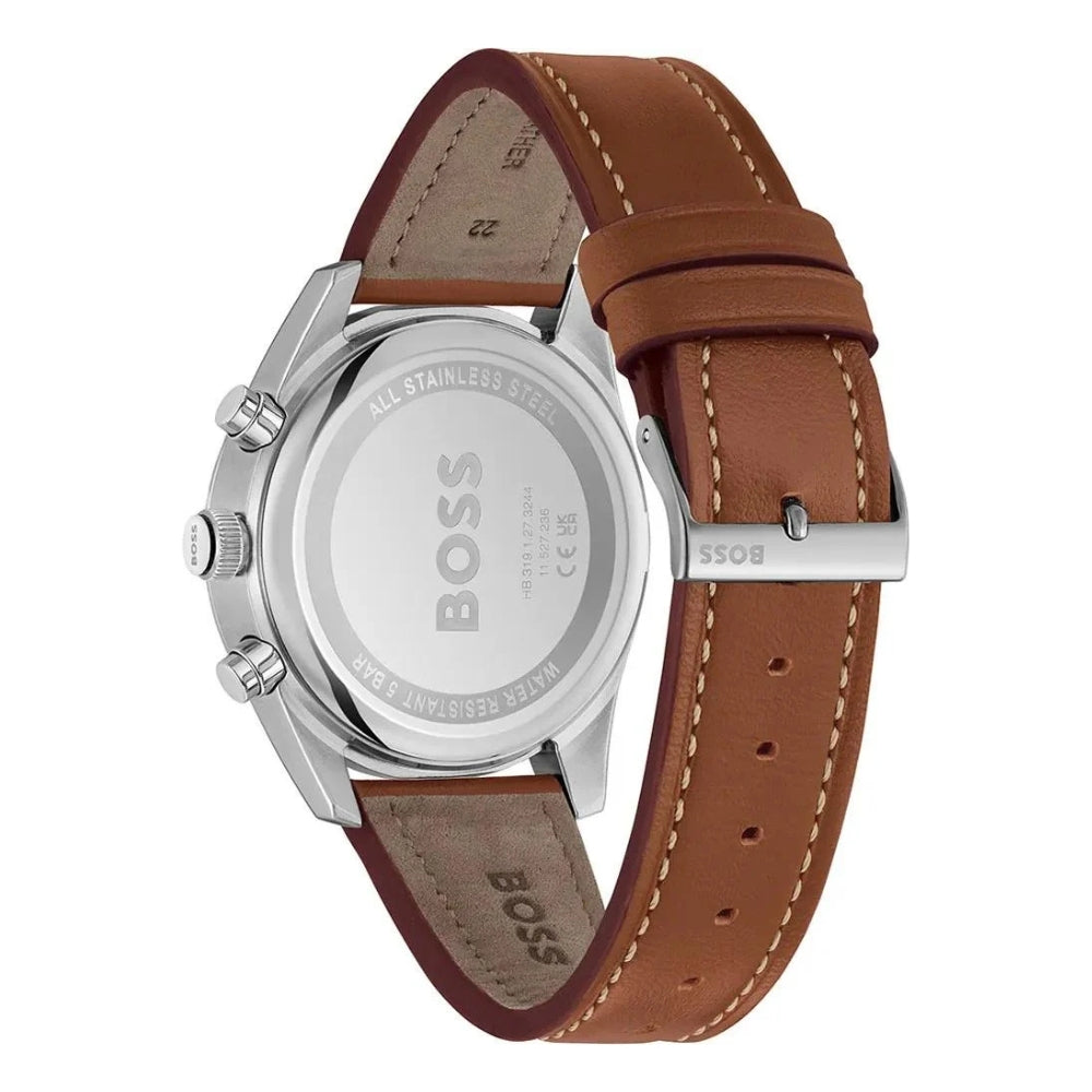 Hugo Boss Sky-Traveller HB1514161 Chronograph Quartz Genuine Leather Strap Men’s Watch