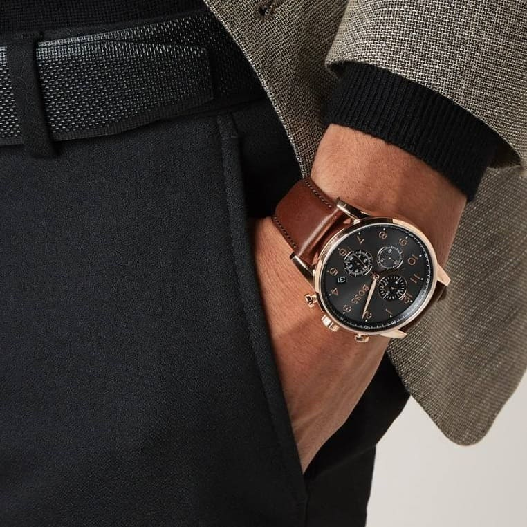 Hugo Boss Navigator HB1513496 Chronograph Quartz Grey Dial Genuine Leather Strap Men’s Watch