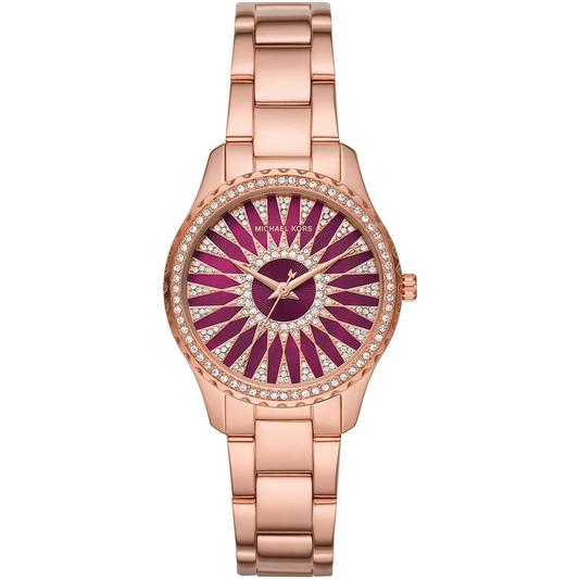 Michael Kors Layton MK6893 Quartz Royal Red Stone Dial Stainless Steel Chain Ladies Watch