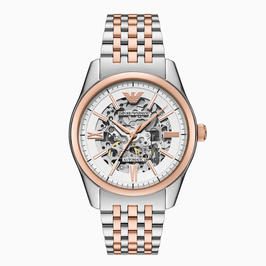 Emporio Armani Antonio AR60092 Automatic Skeleton Dial Two-Tone Stainless Steel Chain Men’s Watch