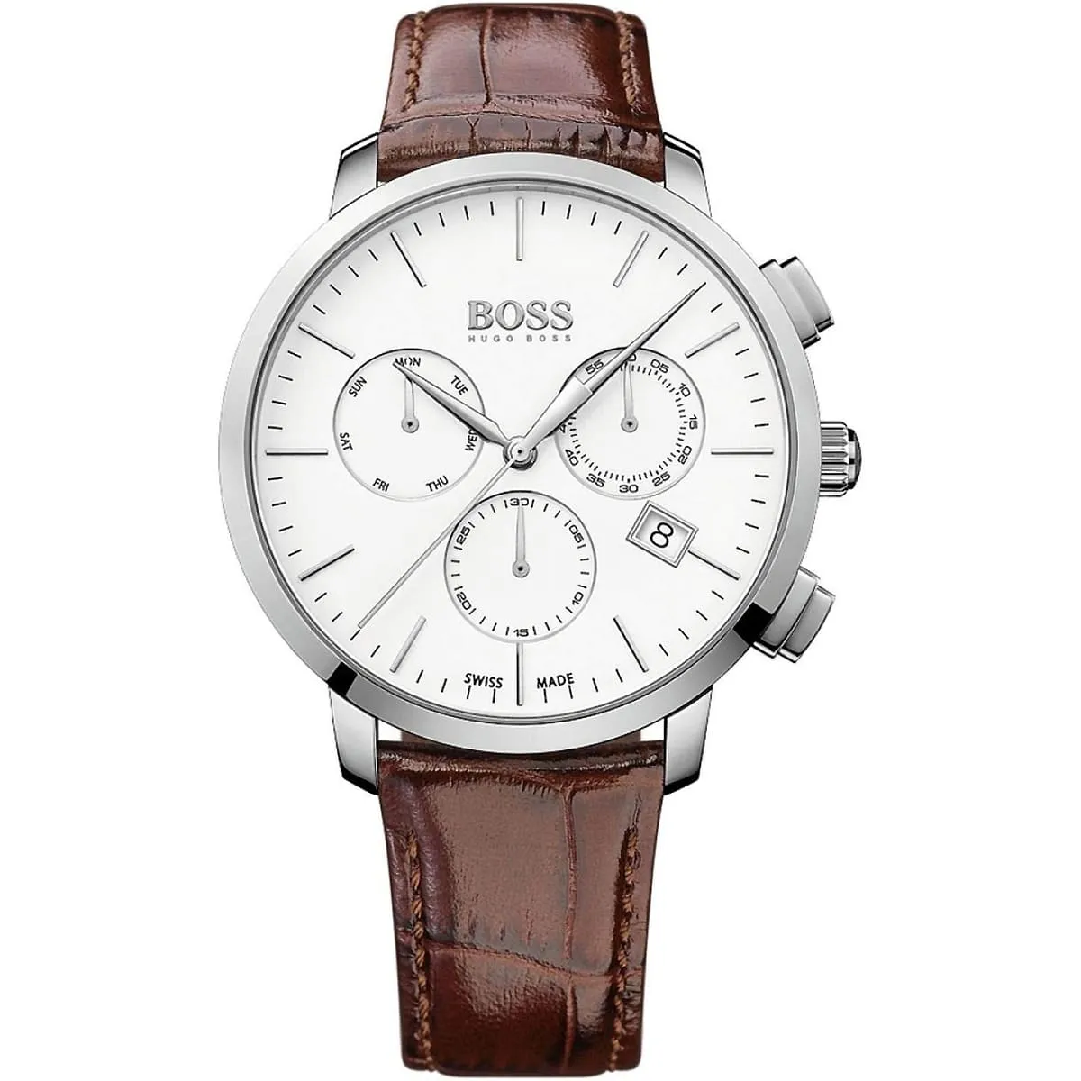 Hugo Boss Signature HB1513263 Chronograph Quartz White Dial Genuine Leather Strap Men’s Watch