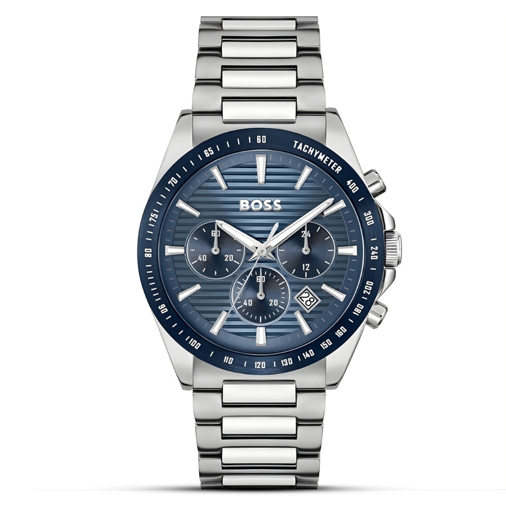 Hugo Boss Strike Chrono HB1514240 Blue Dial Quartz Stainless Steel Chain Men’s Watch