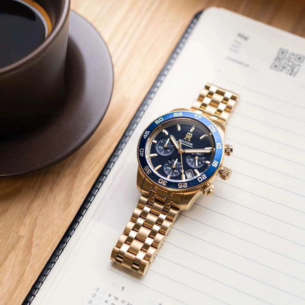 Tommy Hilfiger TH85 1792158 Chronograph Quartz Gold-Tone White Dial Stainless Steel Chain Men’s Watch