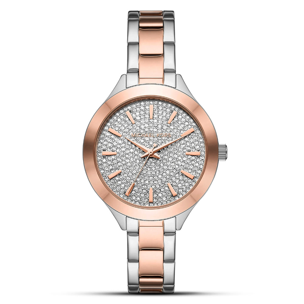 Michael Kors Slim Runway MK1045 Quartz Pave Dial Stainless Steel Chain Ladies Watch