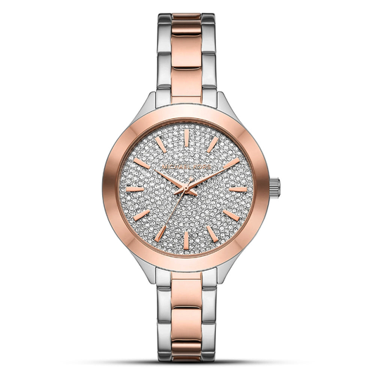 Michael Kors Slim Runway MK1045 Quartz Pave Dial Stainless Steel Chain Ladies Watch