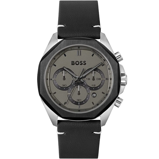 Hugo Boss Cloud HB1514014 Chronograph Quartz Gray Dial Stainless Steel Genuine Leather Strap Men’s Watch
