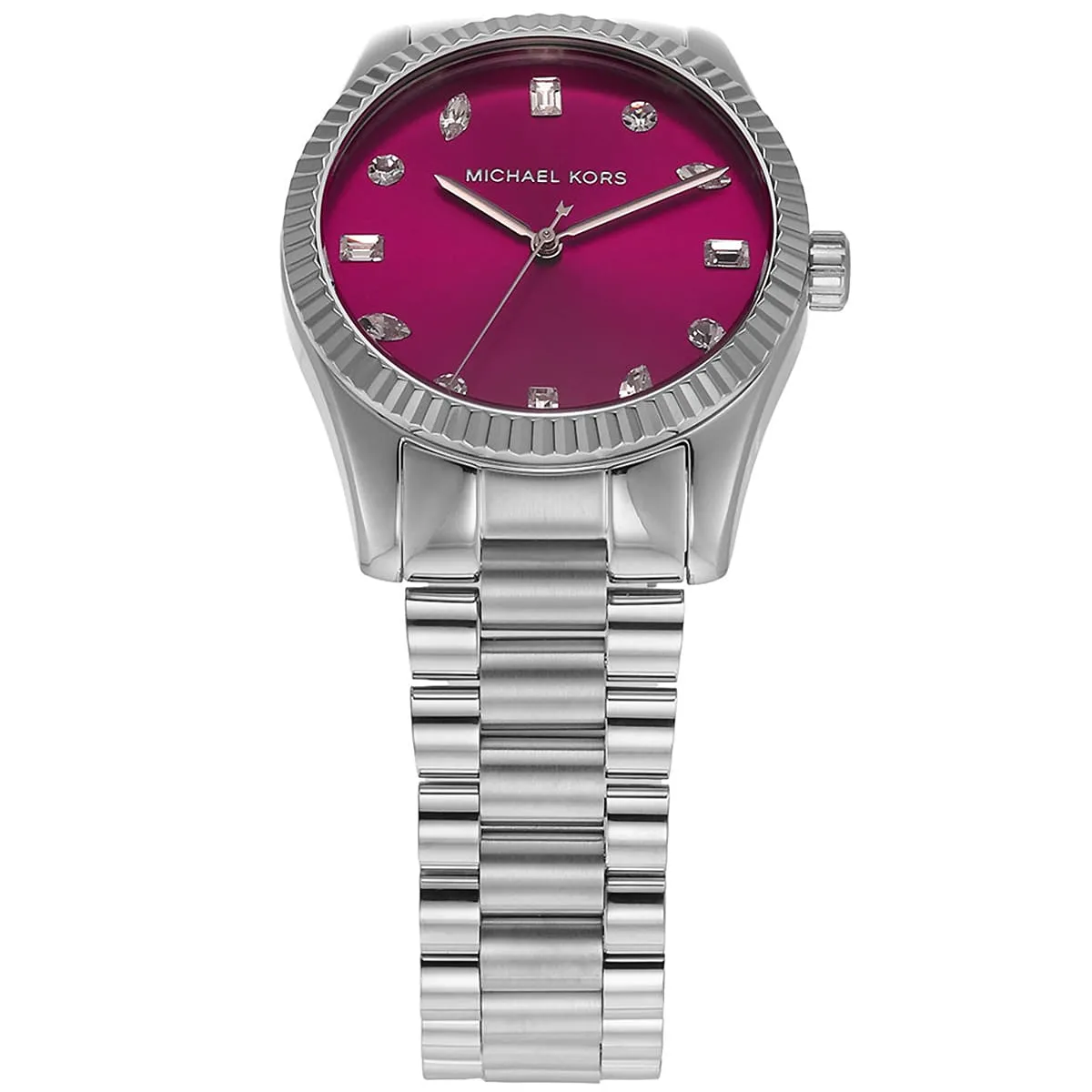 Michael Kors Lexington MK7443 Silver-Tone Quartz Pink Pavé Dial Stainless Steel Chain Ladies Watch